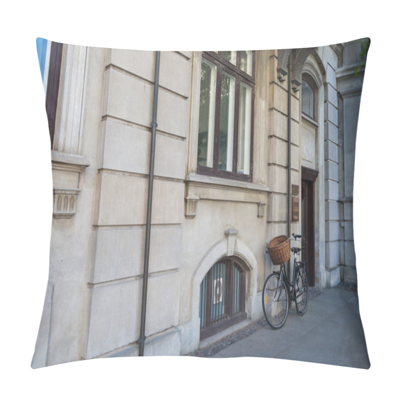 Personality  Bicycle With Basket Parked Near Old House In Copenhagen, Denmark Pillow Covers