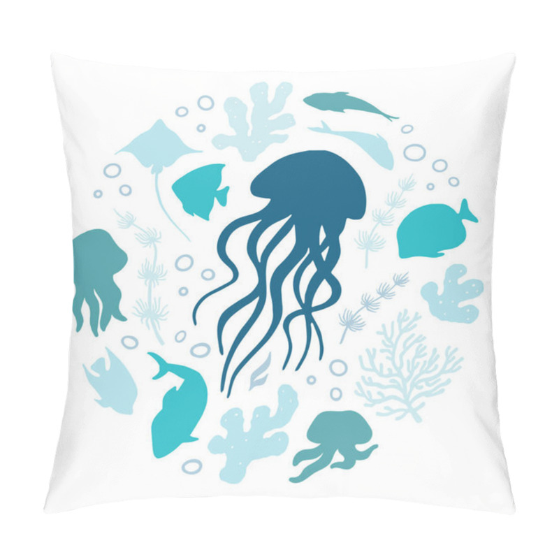 Personality  Flat Vector Illustration Of Round Shape. Marine Bundle  Pillow Covers