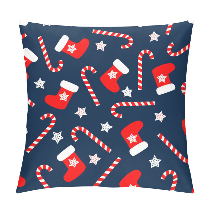 Personality  Seamless Christmas Pattern With Xmas Socks, Stars And Candy Canes. Happy New Year And Merry Xmas Background. Vector Design For Winter Holidays. Pillow Covers