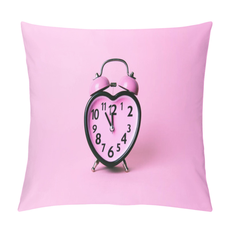 Personality  Heart Shaped Clock On Pink Background. Pillow Covers