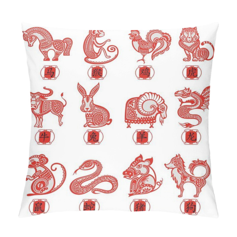 Personality  Set Of Symbols Of The Chinese Horoscope. Twelve Zodiac Animals. Pillow Covers