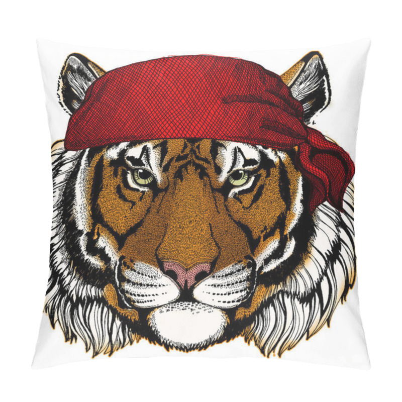 Personality  Tiger Portrait. Wild Cat Head. Bandana. Pirate. Motorcycle. Pillow Covers