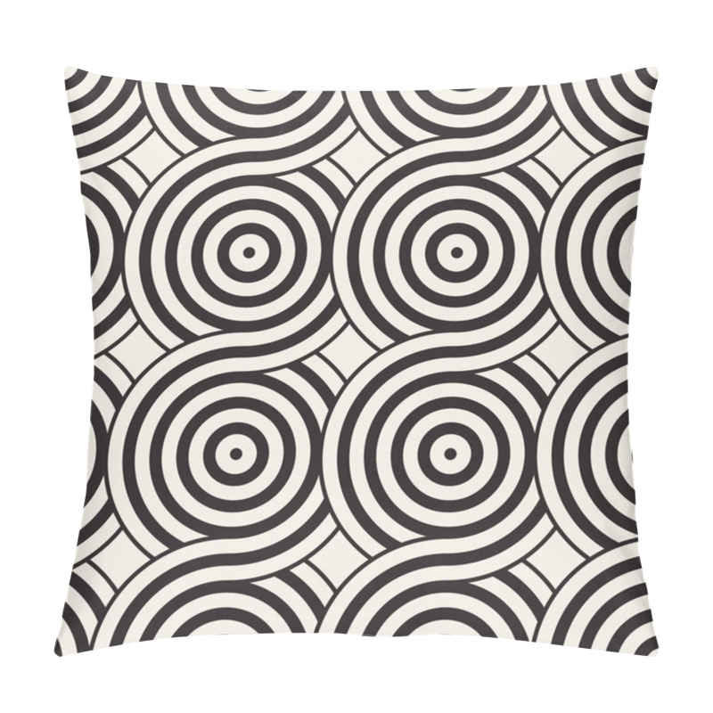 Personality  Vector Seamless Rounded Lines Texture. Modern Geometric Circular Shape Background. Monochrome Repeating Pattern. Pillow Covers