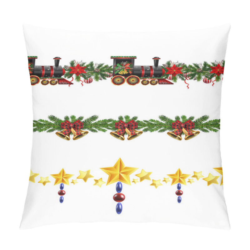 Personality  Little Christmas Train Seamless Pattern Decorated Red Ribbon Vector Pillow Covers