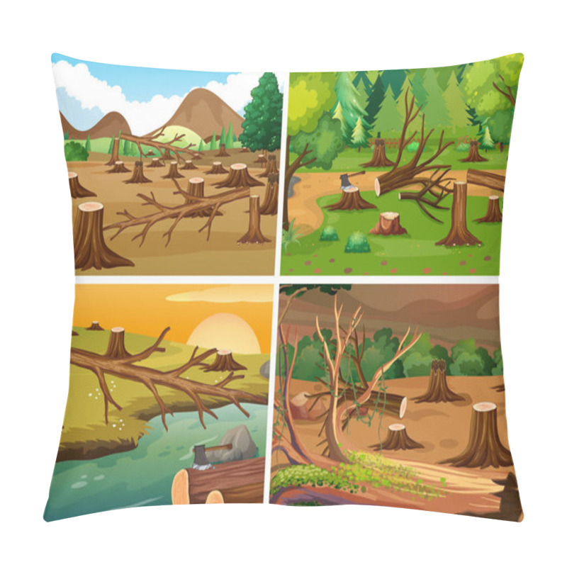 Personality  Four Scenes Of Deforestation Pillow Covers