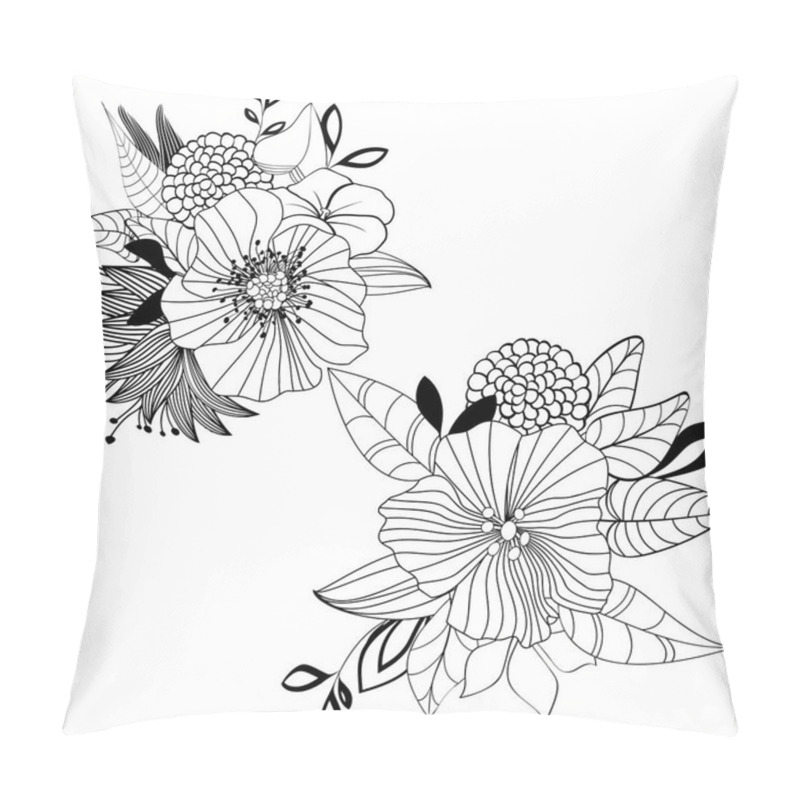 Personality  One Black Outline Flower, Branch And Leaves.Isolated On White Background.Hand Drawn.For Floral Design, Cosmetic Products,greeting Card,invitations,coloring Book.Vector Stock Illustration. Pillow Covers