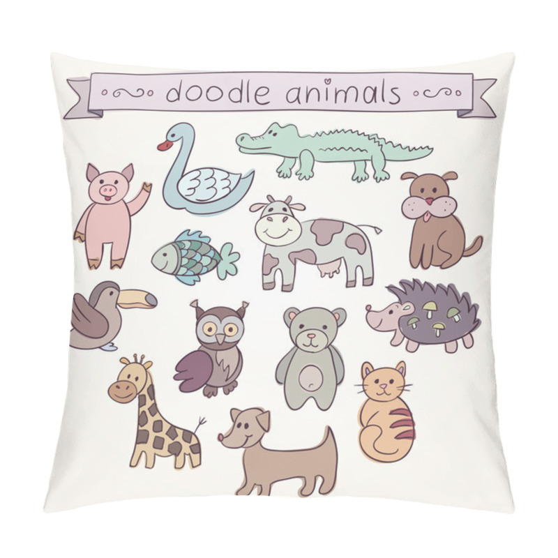 Personality  Cute Animals Doodle Set. Pillow Covers