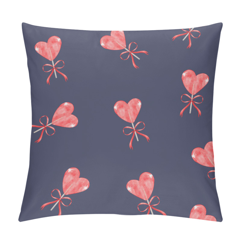 Personality  Heart-shaped Lollipops Pattern On Navy Background Creating A Festive Atmosphere For Celebrations And Special Occasions Pillow Covers