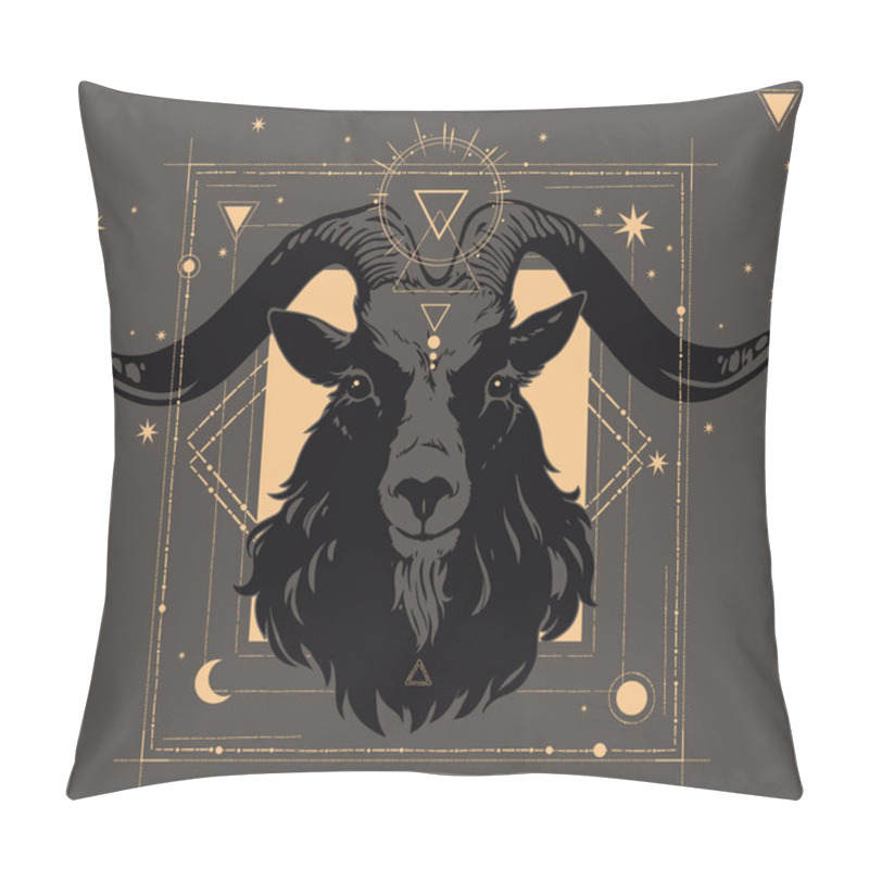 Personality  Sparkling Golden Goat Head With Alchemical Symbols Pillow Covers