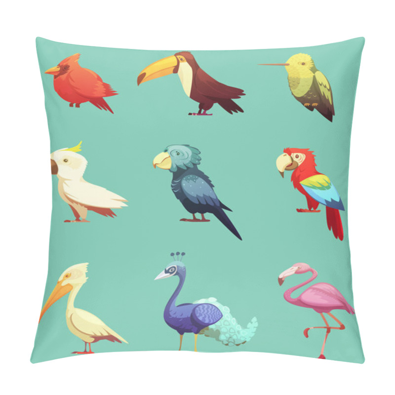 Personality  Exotic Tropical Birds Retro Icons Set Pillow Covers