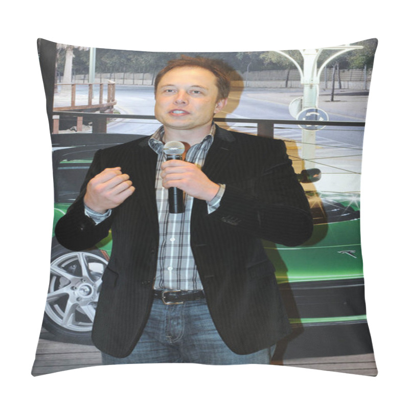 Personality  Milan - Italy January 28,2019 Elon Mask Owner Of Tesla Electric Car On The Presentation Pillow Covers