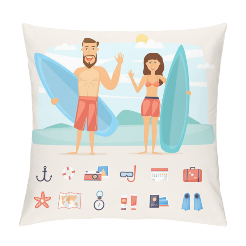 Personality  Couple Holding Surfboards Pillow Covers