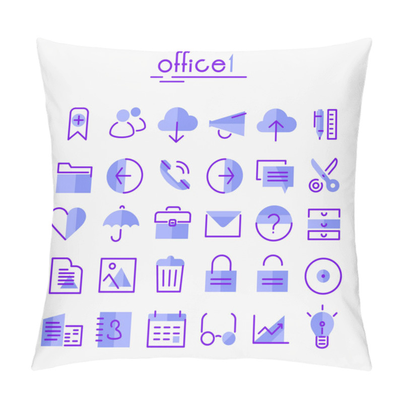 Personality  Vector Set Of Trendy Inline Bold Office Icons, White On Blue, Set 1 Pillow Covers