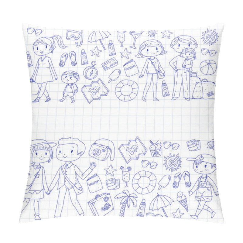 Personality  Family With Children Travel Mother, Father, Sister, Brother. Boys And Girls. Kindergarten, Preschool Children. School Kids. Adventure, Exploration And Family Vacation Or Holidays Beach, Diving Pillow Covers