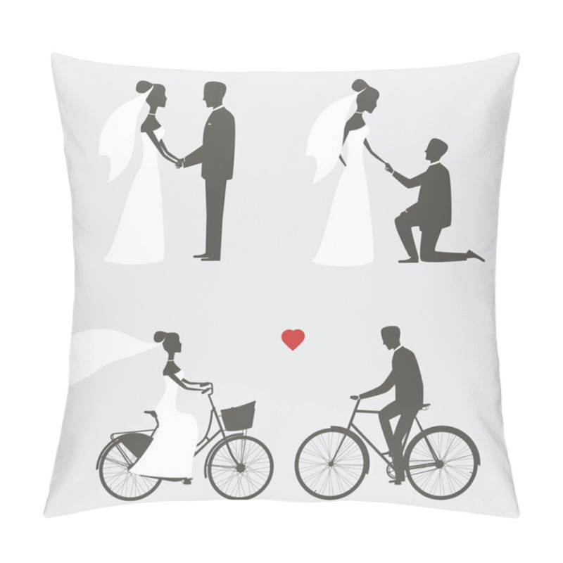 Personality  Set Of Bride And Groom Poses For Wedding Invitation Pillow Covers