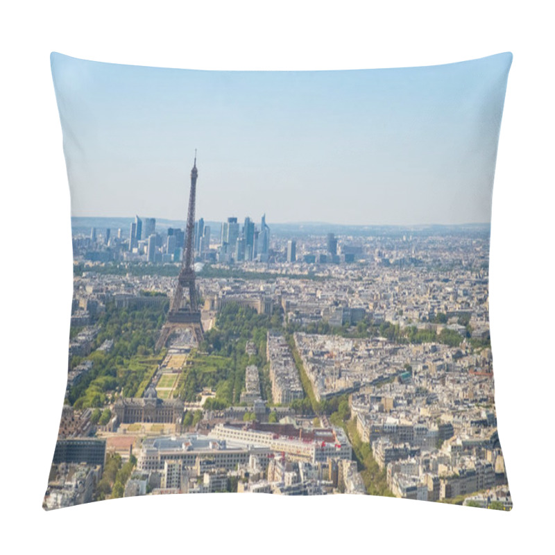 Personality  Aerial Panoramic View Of Paris Skyline With Eiffel Tower, Les Invalides And Business District Of Defense, As Seen From Montparnasse Tower, Paris, France Pillow Covers