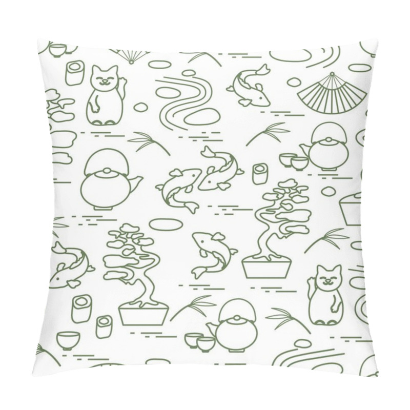 Personality  Cute Vector Pattern With Bonsai Tree, Minimal Rock Garden, Japan Pillow Covers