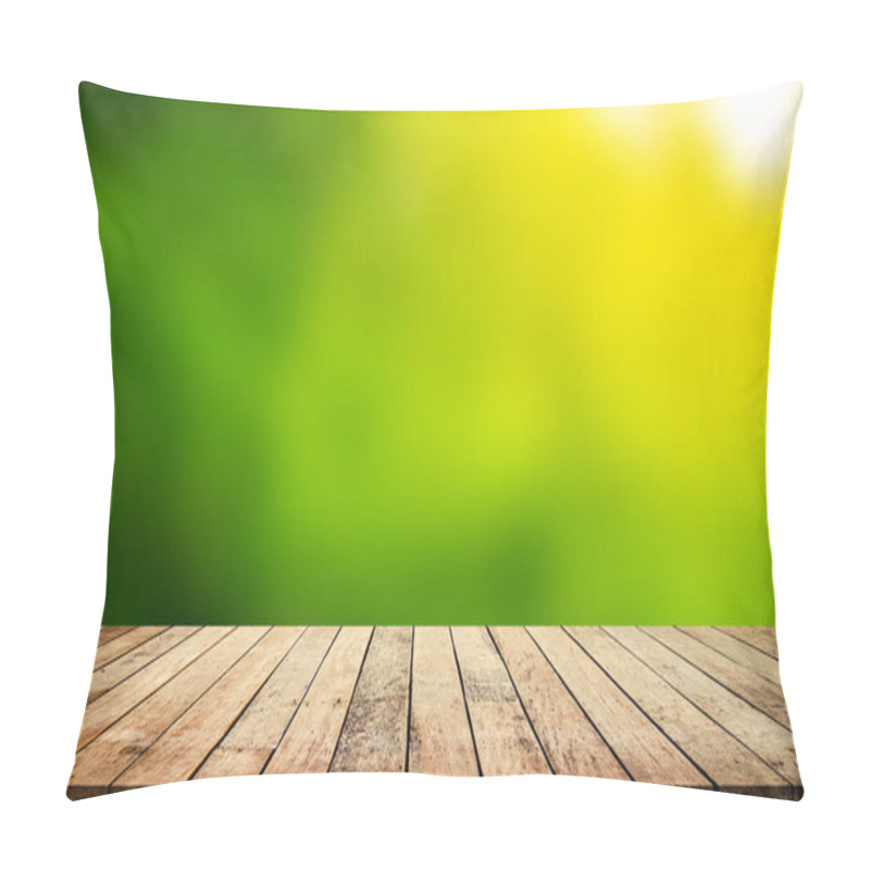 Personality  Wooden Planks With Blurred Natural Green Background Pillow Covers