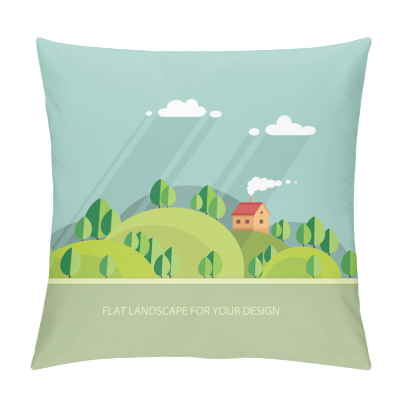 Personality  Summer Landscape.beautiful House On The Hill Among Trees, Beauti Pillow Covers