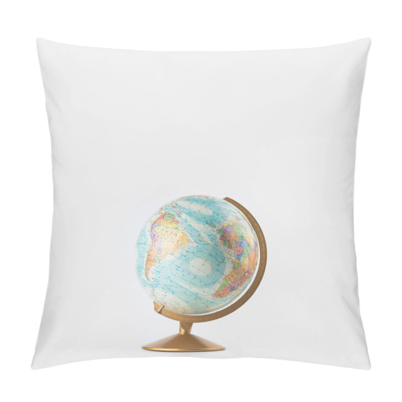 Personality  Globe Model Isolated On White Background. Square Poster Template. Minimalist Style Travel Concept. Pillow Covers