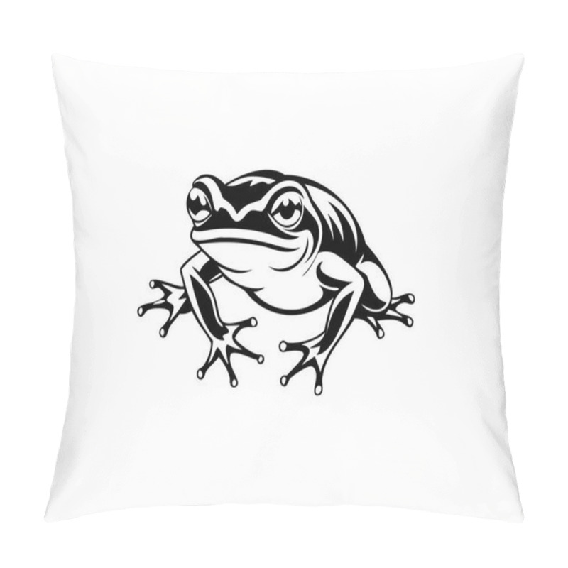 Personality  Vector Drawing Of Frog - Detailed Amphibian Illustration In Black And White Pillow Covers