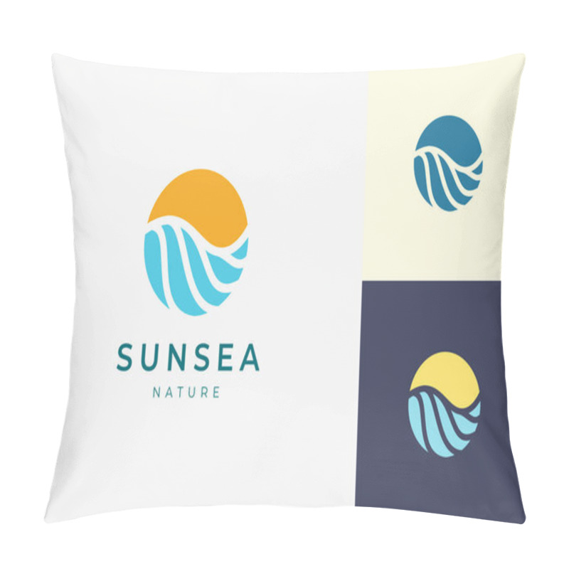 Personality  Ocean With Sun Or Surfing Logo Template In Circle And Abstract Shape Pillow Covers