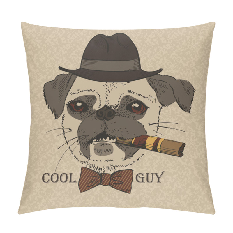 Personality  Portrait Of Pug-dog With Cigar, Cool Guy, Gangster Look Pillow Covers