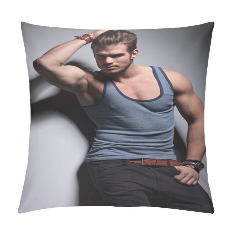 Personality  Sexy Young Man With Hand In Hair Pillow Covers