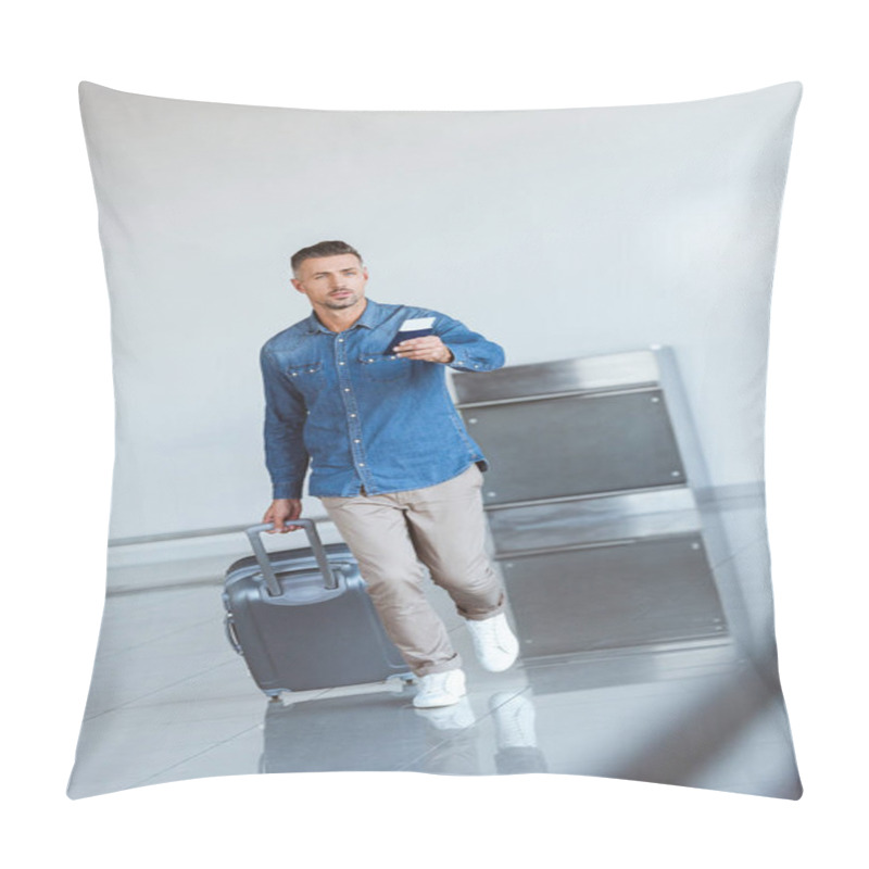 Personality  Handsome Tourist With Silver Travel Bag In The Airport Pillow Covers