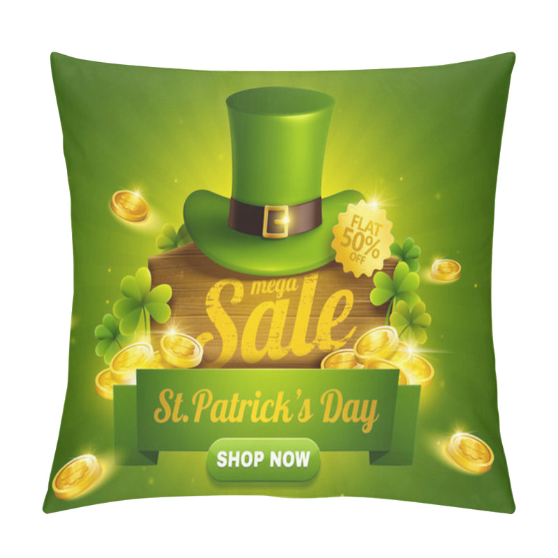 Personality  St. Patrick's Day Sale Popup Ads With Green Leprechaun Hat And Golden Coins Pillow Covers