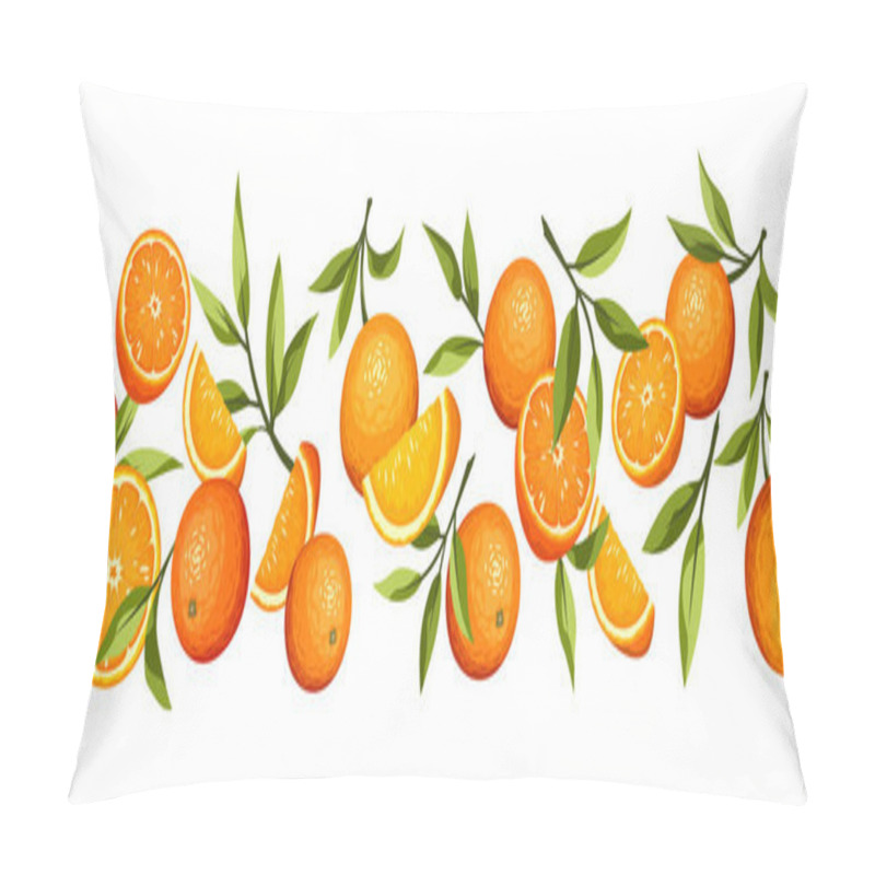 Personality  Vector Horizontal Seamless Border With Citrus Orange Fruit And Green Leaves. Pillow Covers