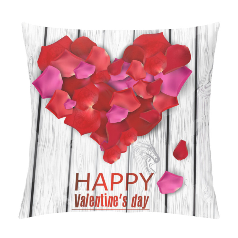 Personality  Beautiful Heart Made From Rose Petals On Wooden Texture. Vector Pillow Covers