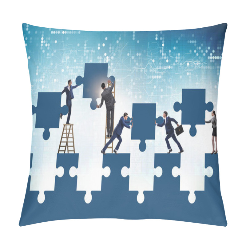 Personality  Businessman In Teamwork Concept With Jigsaw Puzzle Pillow Covers