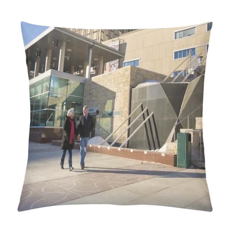 Personality  Senior Couple Walking Through Churchill Square, Edmonton, Alberta, Canada Pillow Covers