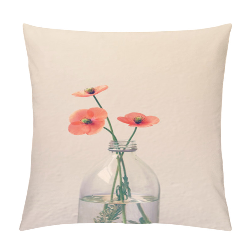 Personality  Poppy Flowers In A Glass Milk Bottle Vase Pillow Covers