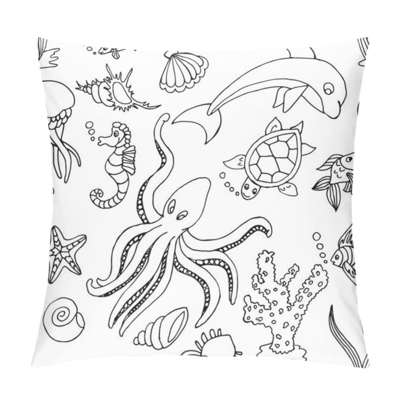 Personality  Hand Drawn Seamless Pattern With Different Sea Creatures Pillow Covers