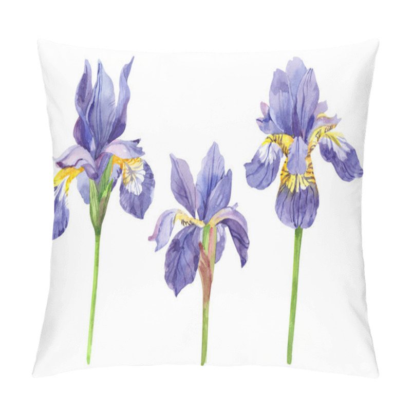 Personality  Watercolor Set Of Irises, Hand Drawn Floral Illustration, Blue Flowers Isolated On White Background. Pillow Covers