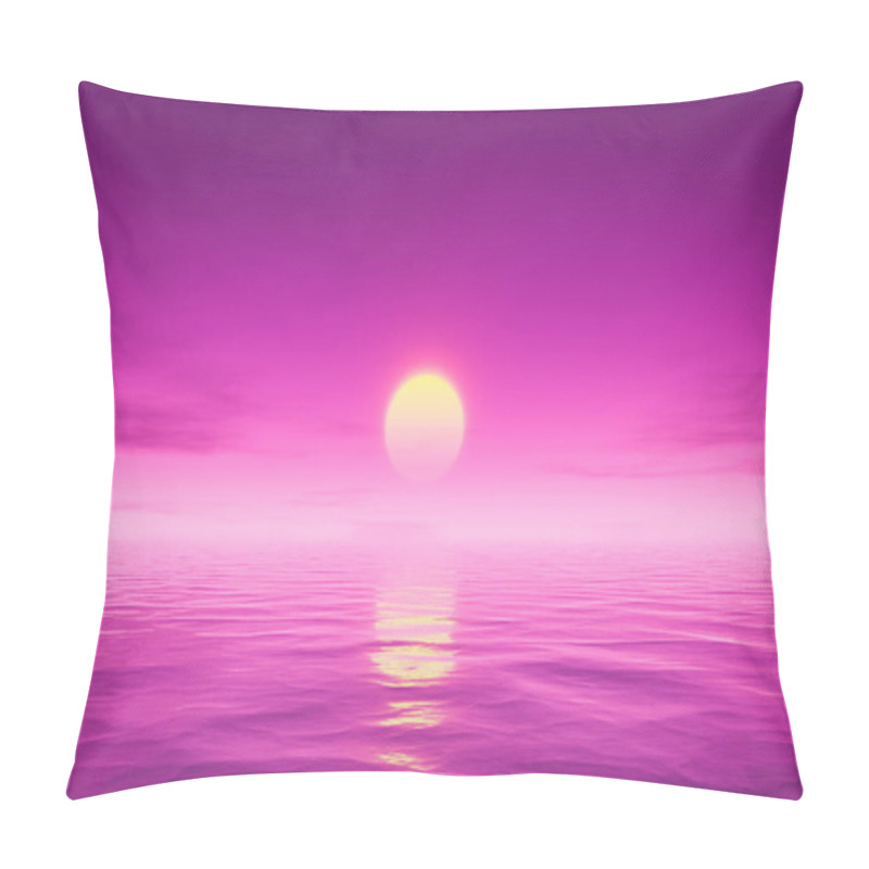 Personality  A Pink Sunset Over The Ocean. 3d Illustration Pillow Covers