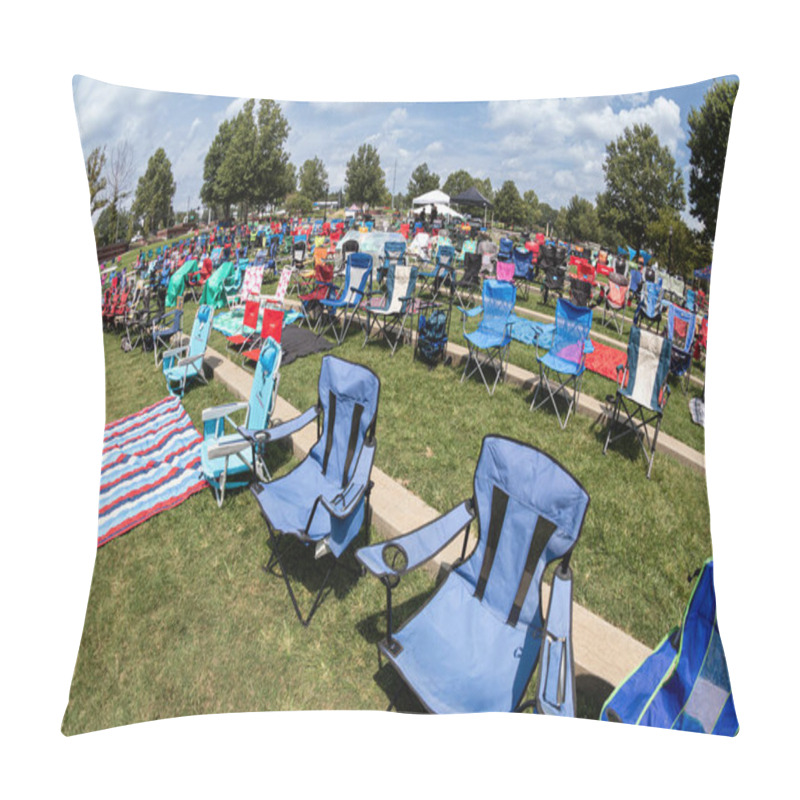 Personality  Suwanee, GA / USA - August 12, 2023:  Dozens Of Empty Lawn Chairs Are Set Up For An Outdoor Summer Concert At The Suwanee Town Park Amphitheater, On August 12, 2023 In Suwanee, GA. Pillow Covers