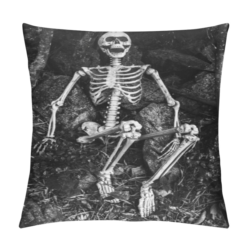 Personality  Still Life Photography With Human Skeleton In Forest Pillow Covers