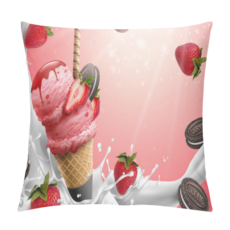 Personality  Strawberry Ice Cream Cone Ads Pillow Covers