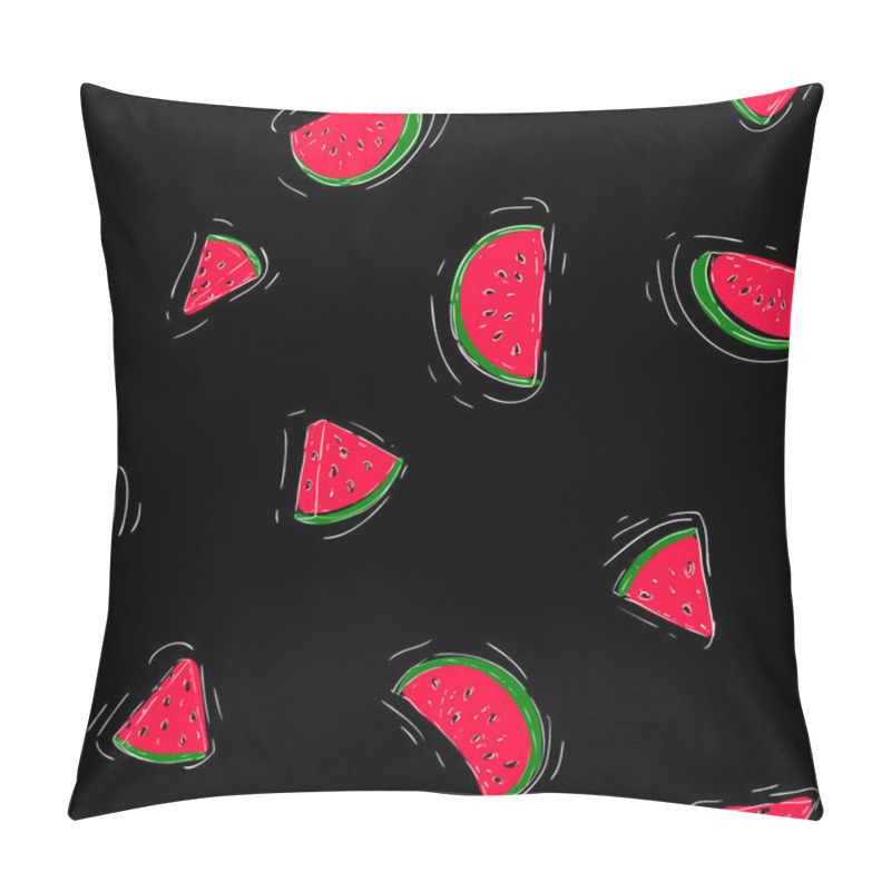 Personality  Seamless Pattern With Watermelon Slices On Black Background. Vector Illustration. Design For Greeting Card And Invitation Of Seasonal Summer Holiday. Pillow Covers