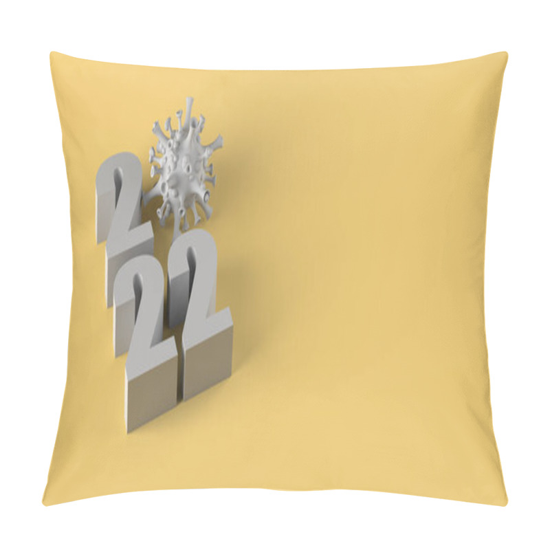 Personality  Banner With The Year 2022 And Virus. Safe New Year. 3D Illustration. Copy Space. Pillow Covers