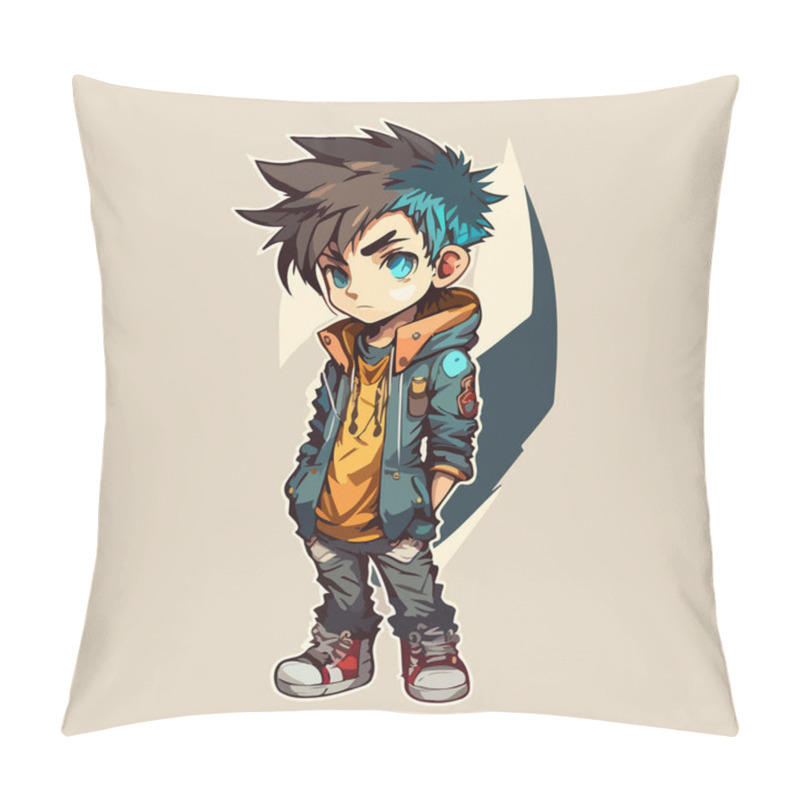 Personality  Young Man Anime Style Character Vector Illustration Design. Manga Anime Boy Black Hair Faces Cartoon . Face Young Man Anime Style Character Vector Illustration Design. Boy Anime Male Manga Cartoon Pillow Covers