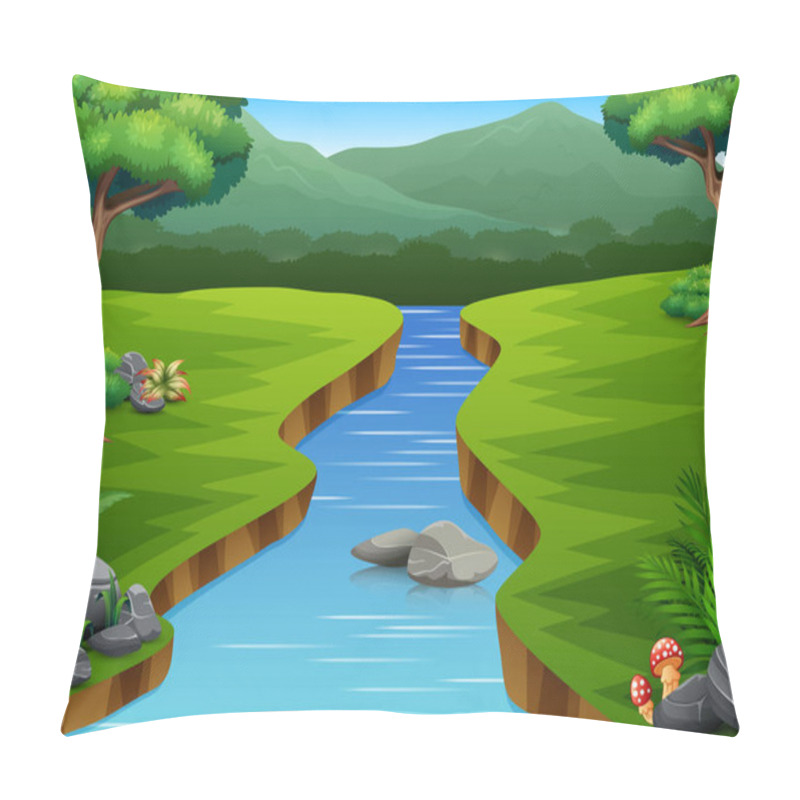 Personality  River Cartoons In The Middle Beautiful Natural Scenery Pillow Covers