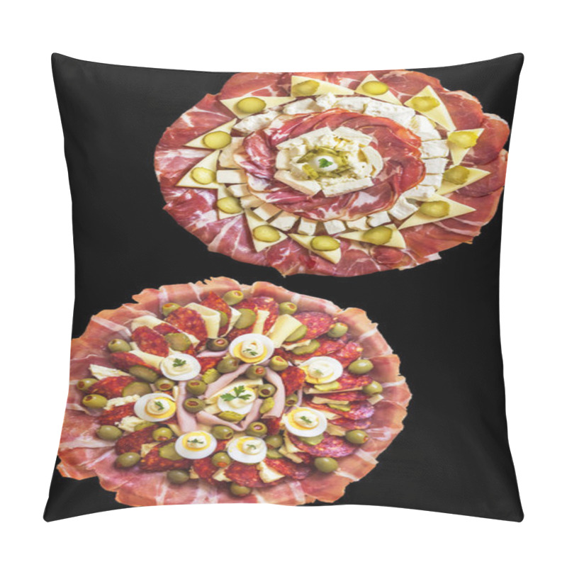 Personality  Appetizer Savory Dishes Meze Isolated On Black Background Pillow Covers