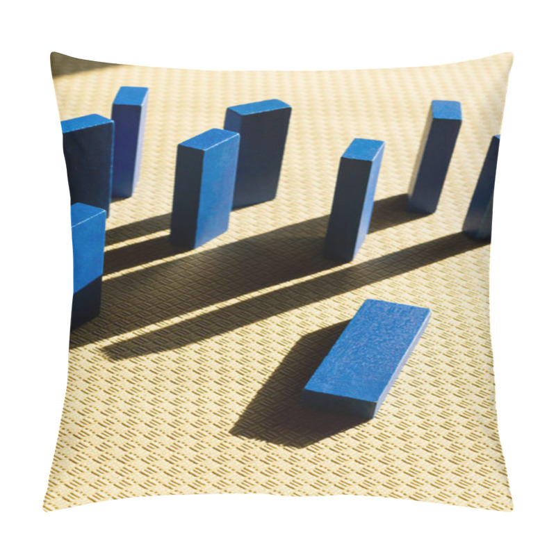 Personality  Top View Of Blue Rectangular Blocks On Beige Background With Shadows Pillow Covers