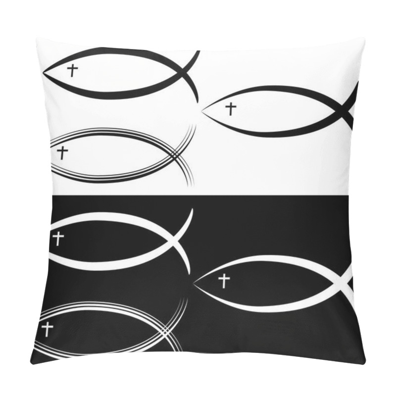 Personality  Christian Jesus Fish Symbol Set Black White Pillow Covers