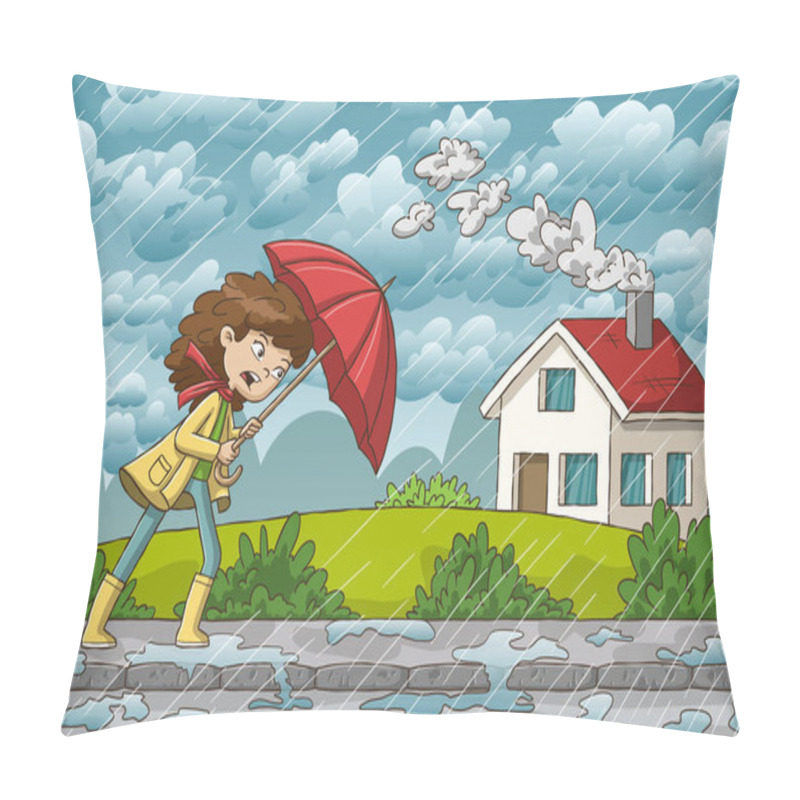 Personality  Woman Walks Through The Rain Pillow Covers