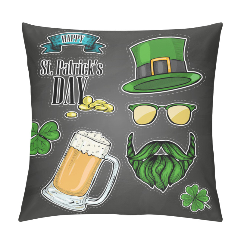 Personality  Stickers Set For Saint Patricks Day. Dark Background Pillow Covers